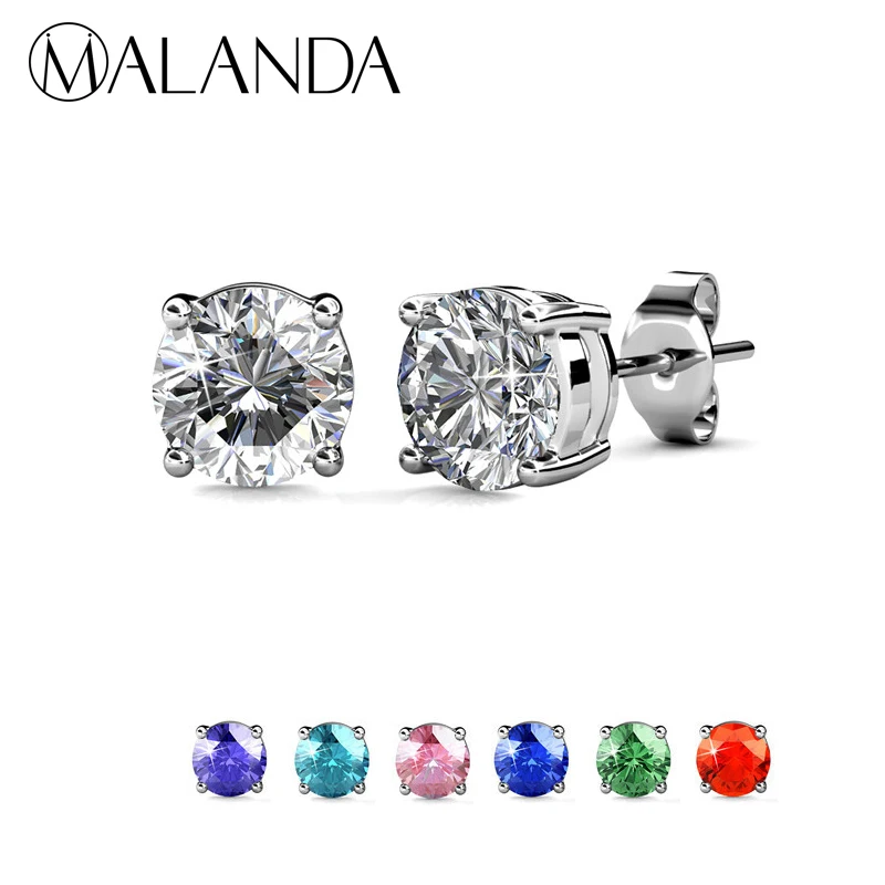 MALANDA классические маленькие круглые циркониевые Сережки для пирсинга для женщин Кристалл от Swarovski стильные серьги-гвоздики Свадебные украшения подарок