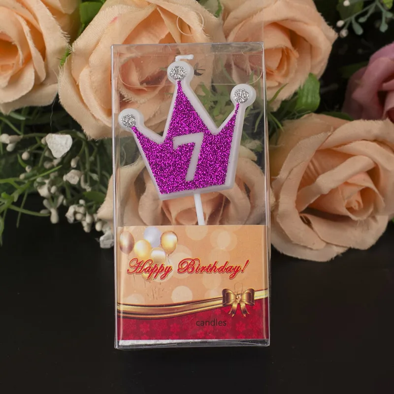 rose 7 1 шт. блестящая Свеча для торта на день рождения, розовая Золотая Корона, свечи для детского украшения на день рождения, вечерние украшения для торта - Цвет: rose 7