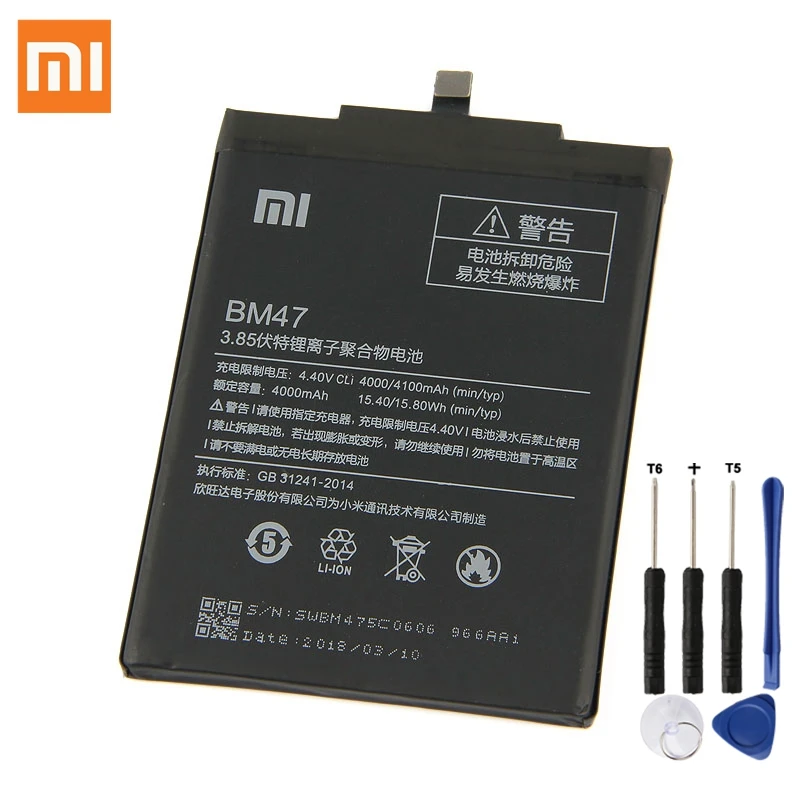XiaoMi Original Battery BM47 For Xiaomi Redmi 3 3S 3X 4X Redmi3 Pro Redrice Hongmi 100