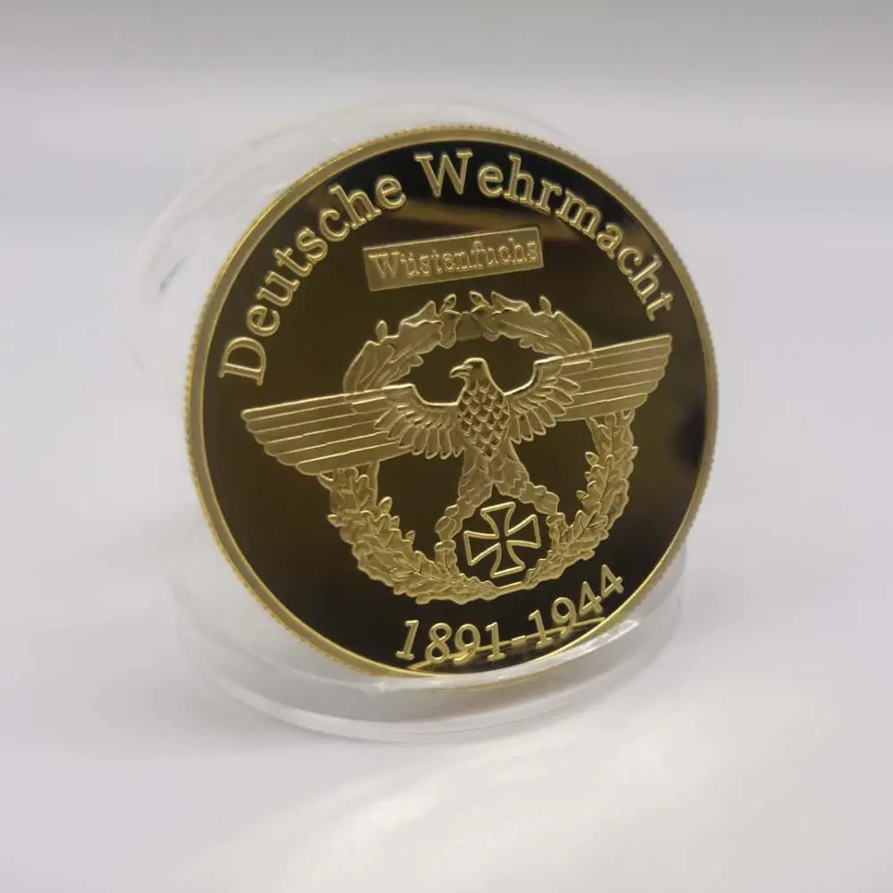 1891-1944 WW II Немецкий пустынный Орел Роммель Deutsche Wehrmacht Позолоченные военные сувениры коллекция металлических монет