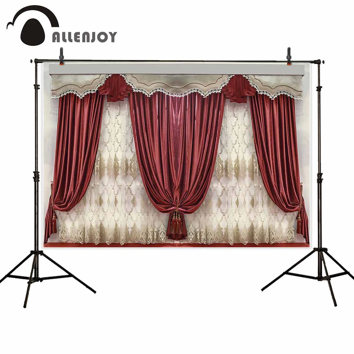 

Allenjoy backgrounds for photography studio gorgeous golden soft velvet curtains red pelmet fringed backdrop photobooth