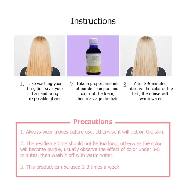 No Yellow Shampoo Purple Shampoo Toner For Silver Blonde Bleached Gray Hair Dye Remove Yellow Anti Brassy Color Protecting 100ml