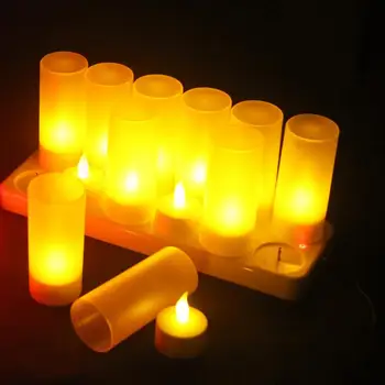 

EU/US/UK Plug 12 Bases Light Rechargeable Flickering Flameless Tealight Simulation electronic Candle light Led