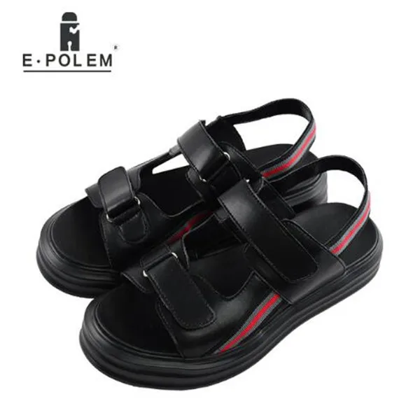 Модные летние мужские сандалии из натуральной кожи; мужские повседневные сандалии-гладиаторы в римском стиле на платформе; высокое качество - Цвет: Black