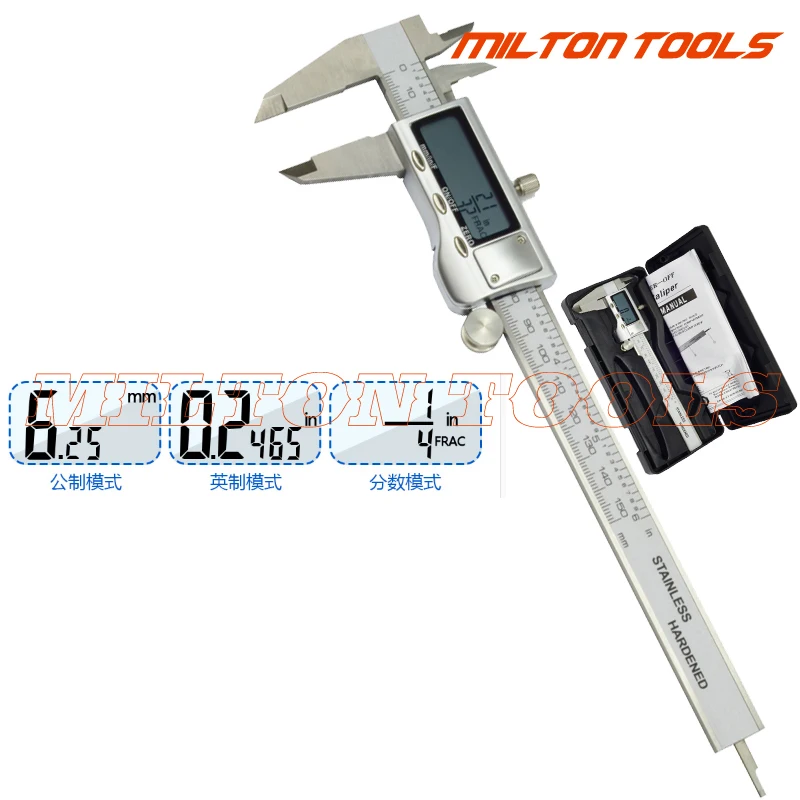 

6" FRACTIONAL READOUT DIGITAL ELECTRONIC CALIPER LARGE DISPLAY METRIC, INCH, FRACTIONAL