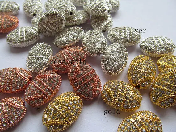 

high qualtiy 13x19mm 50pcs bling metal spacer oval egg silver gold roese gold with crystal rhinestone jewelry beads