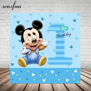 

Sensfun Photography Backdrop Blue Baby Mickey Boyss Birthday Party Backgrounds For Photo Studio 7x5FT Vinyl