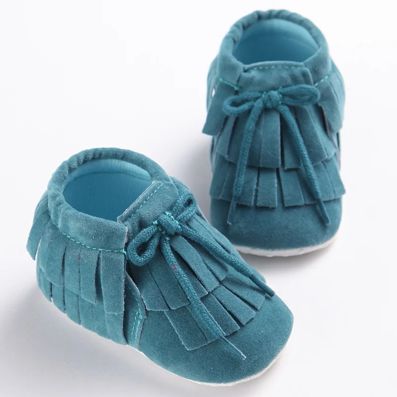 E& Bainel/мягкие мокасины из искусственной замши для новорожденных мальчиков и девочек; Мягкие Мокасины; мягкая Нескользящая детская обувь на шнуровке с бахромой - Цвет: green