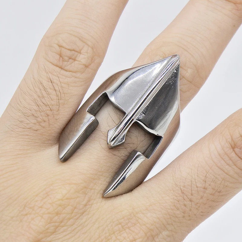 AMUMIU Titanium steel New Arrival Face Sparta Ring Men Stainless Steel Black Color Male jewelry Exquisite Men Biker R019 Fashion Jewelry