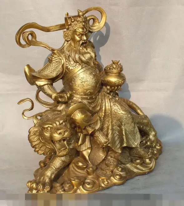 

S5260 18" Chinese Bronze Ride Tiger Mammon Money Wealth God Hold Treasure bowl Statue discount 30% (C0324)