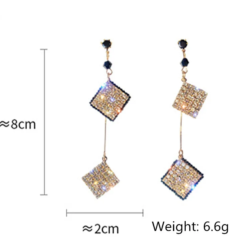 FYUAN длинные кисточки Кристаллы Стразы Висячие серьги для женщин изысканный золотой цвет серьги с квадратной подвеской вечерние Ювелирные изделия Подарки