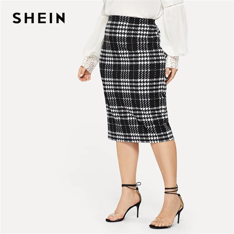 SHEIN черная однотонная женская элегантная юбка карандаш большого размера
