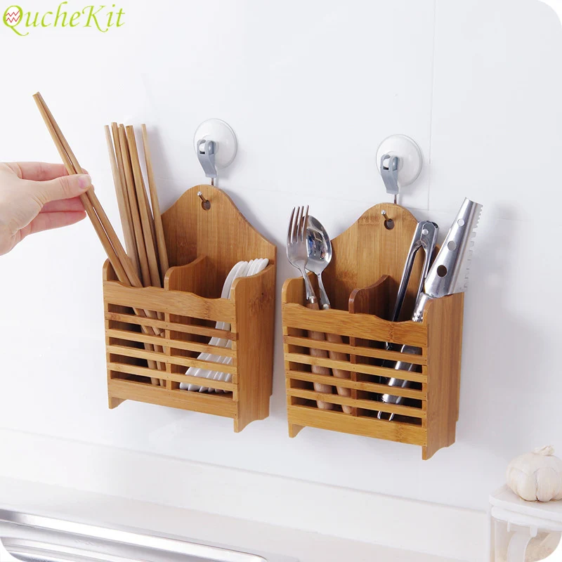 

Chopsticks Storage Box Bamboo Chopstick Cage Tube Kitchen Tableware Rack Knives Forks Storage Holder Kitchen Organizer