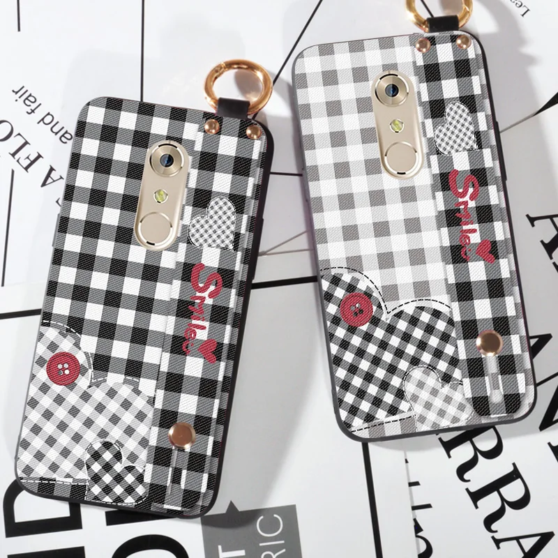

Wrist Strap phone case For ZTE Axon 7 A2017 Lattice Printing Love Silicone Case For ZTE Axon 7 Mini Cover Cloth