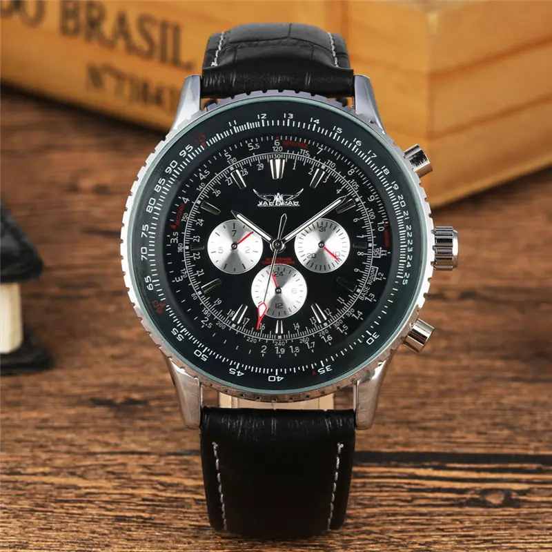 2019 Three Eye Skeleton Watches Leather Band Automatic Mechanical Watch Calendar Function Male Clock reloj automatico de hombre 2019 Three Eye Skeleton Watches Leather Band Automatic Mechanical Watch Calendar Function Male Clock reloj automatico de hombre