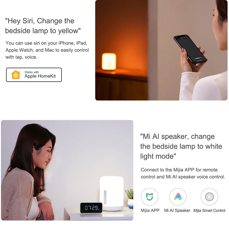 Прикроватная лампа Xiao mi jia 2 умный светильник Голосовое управление сенсорный переключатель mi home app Светодиодная лампа для Apple Homekit Siri& xiaoai clock