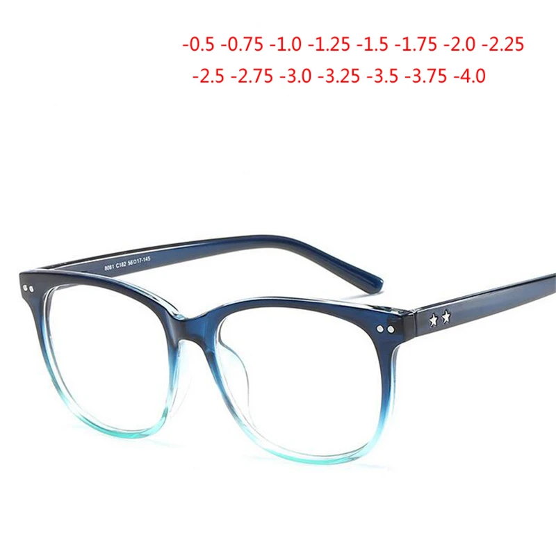 

-0.5 -0.75 -1.0 To -4.0 Retro Rivet Finished Myopia Glasses For Women Men Square Frame 1.56 Aspherical Prescription Glasses