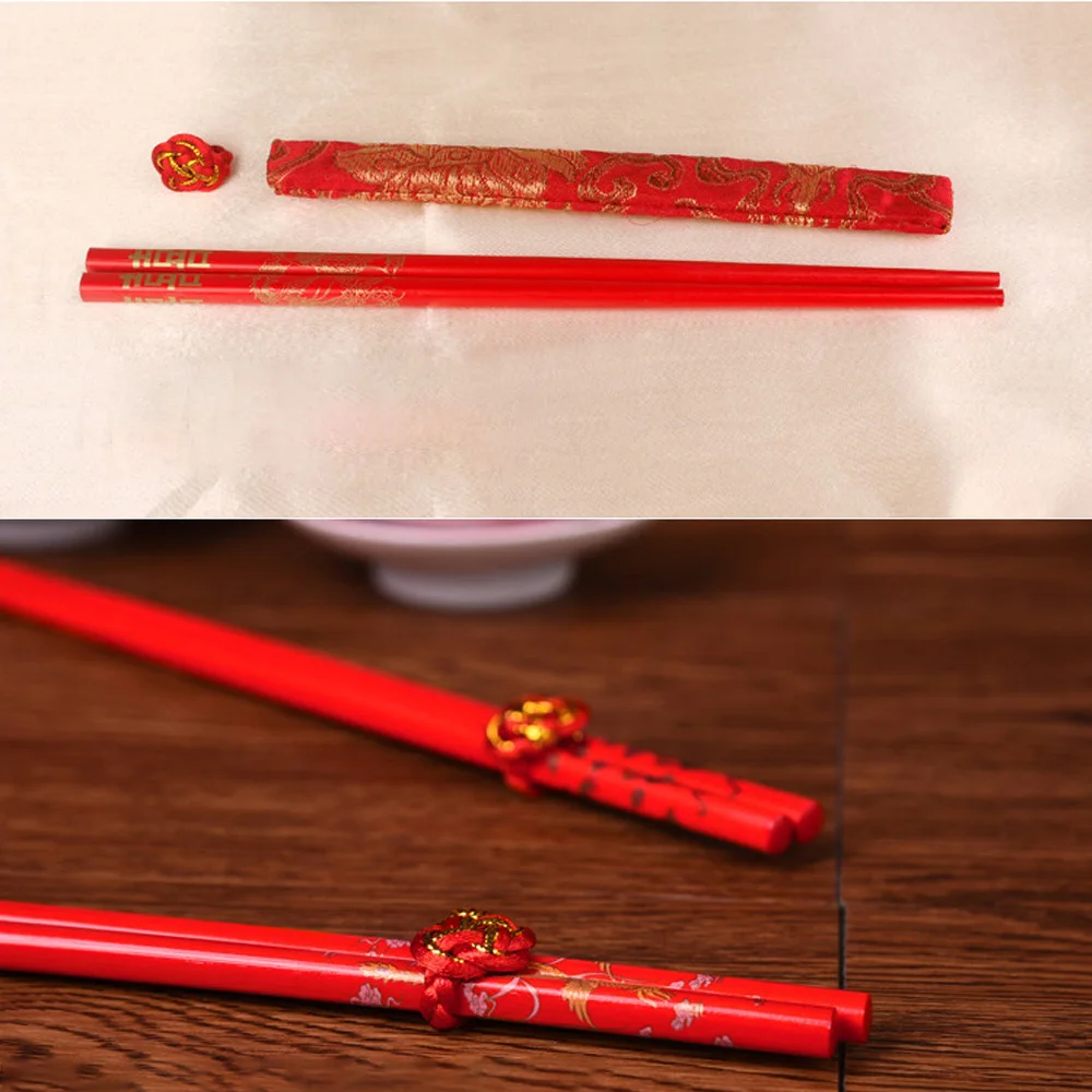 2 пары тематика "Счастье для двоих" Свадебный праздник палочки для еды бамбуковые Свадебные праздничные подарки Китайский стиль палочки для еды