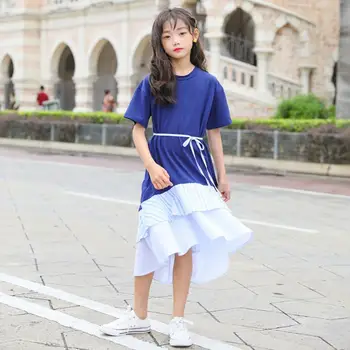 

Girls patchwork ruffles dress 2019 summer new brand good quality cotton dress for children clothes kids dress 6-16Y ws890