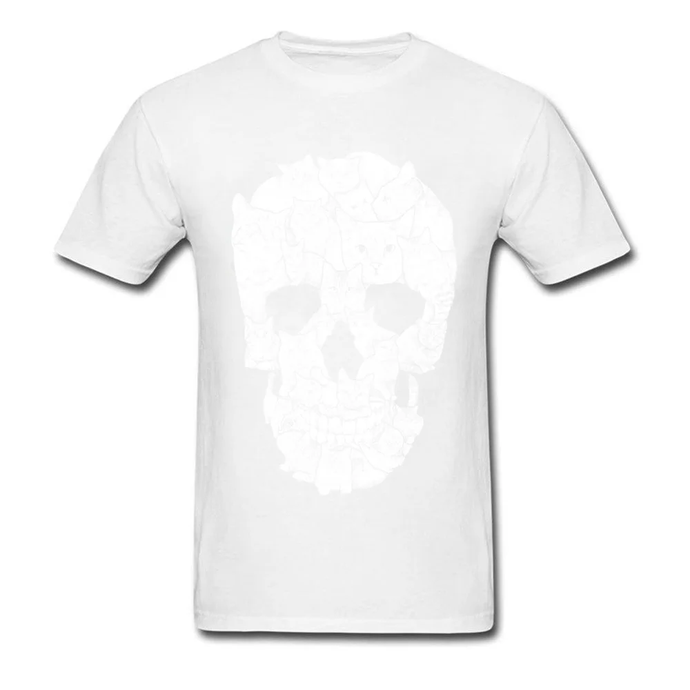 Sketchy Cat Skull NEW YEAR DAY 100% Cotton O Neck Tops Tees Short Sleeve Summer Tee Shirt Hip Hop Printing T Shirt Sketchy Cat Skull white