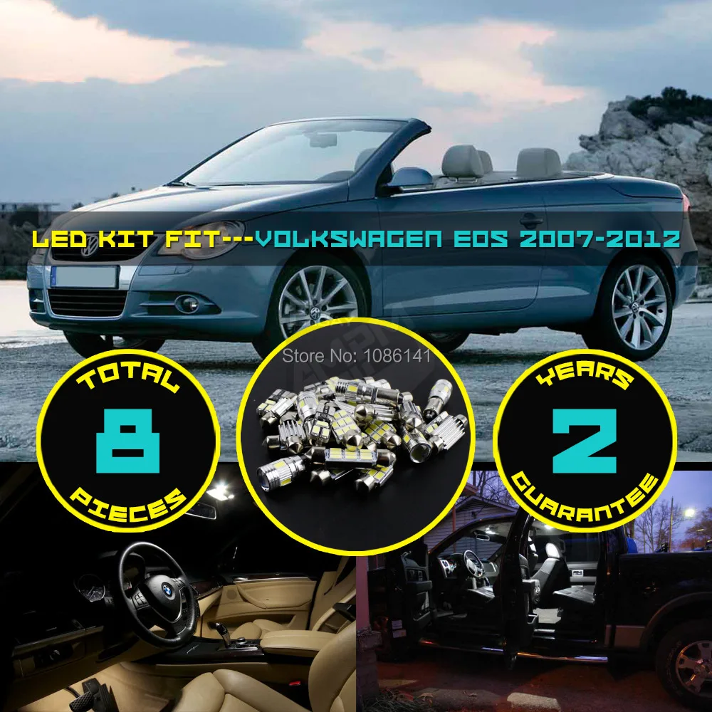 

8x 5630 5730 LED Canbus Dome Map License plate Light Vanity Mirror Glove Box Interior Kit Fit for VW EOS 2007-2012 White #112
