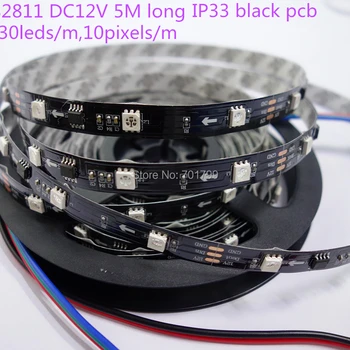 

5m DC12V 30leds/m 10pcs ws2811 ic/meter(10pixels) BLACK PCB led digital strip;IP33;non-waterproof