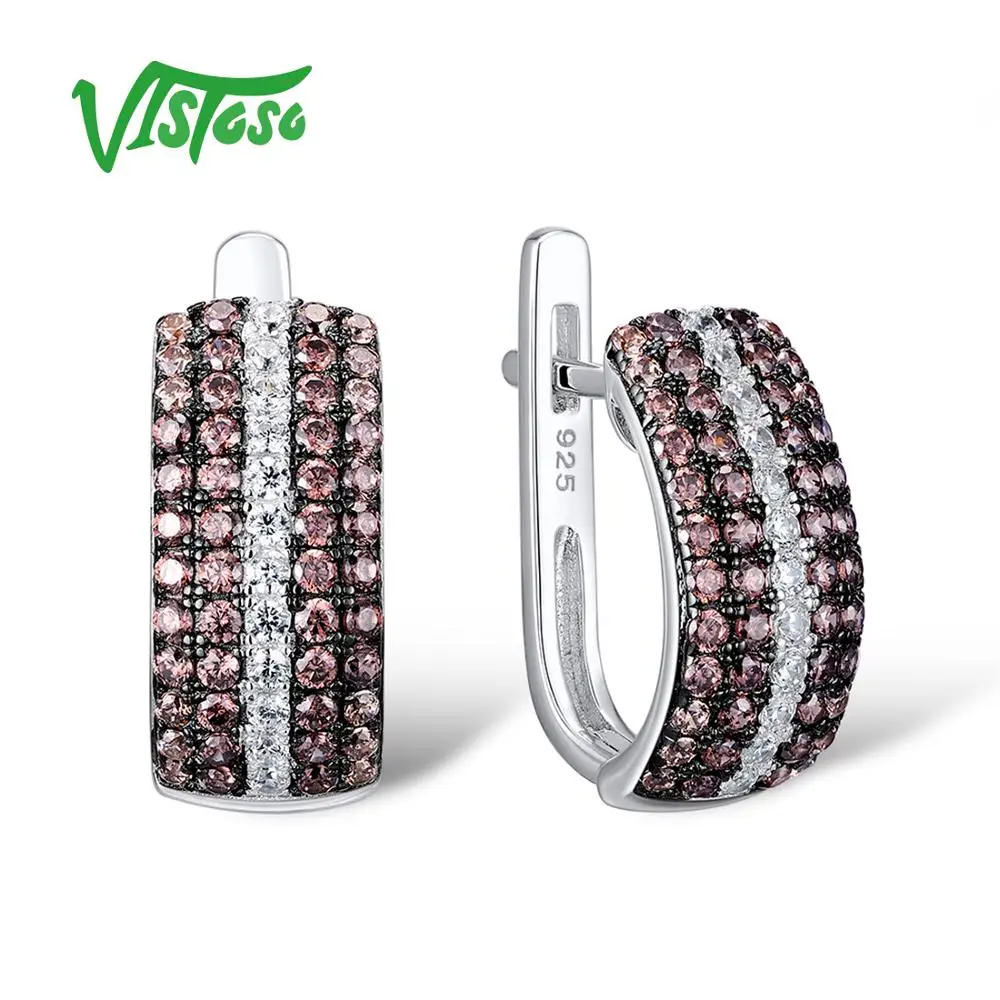 Vistoso 925 пробы серебро серьги ювелирные для Для женщин круглый шоколад белый