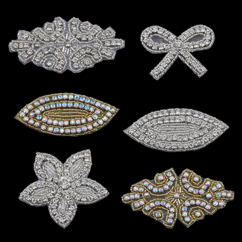 

1PC Handmade Bling Beaded AB Rhinestone Applique Sew On Manual Flatback Crystal Flower Cloth Applique for Dresses Craft Supplies