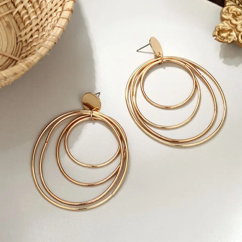 TMXK angel модные серьги золотые 4 слоя круглые Геометрические элементы новые женские
