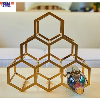 

European Style Geometry Alloy Electroplate Honeycomb Six Holes Red Wine Rack Creative Living Room Wine Cabinet Ornaments X1392