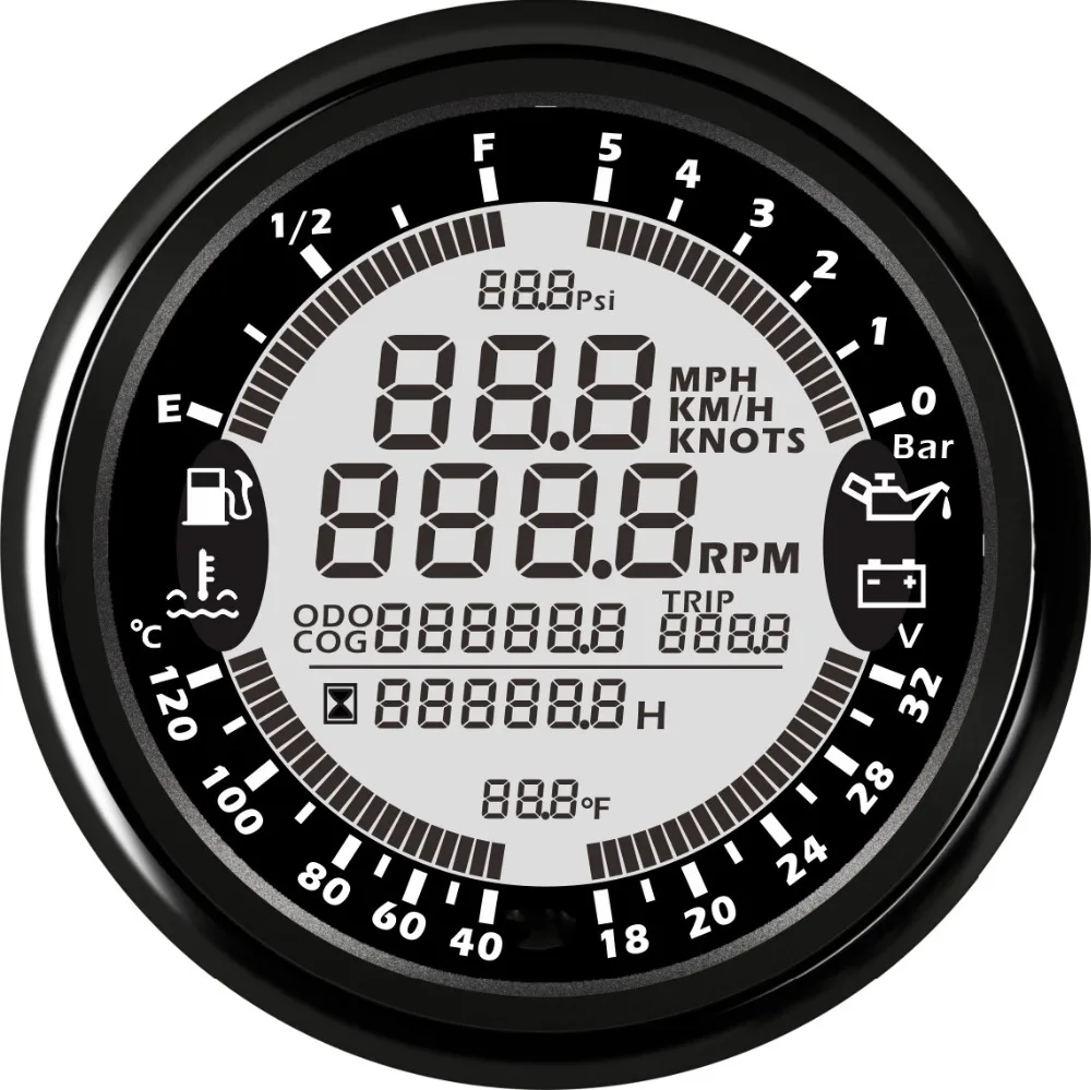 

85mm 6 in 1 Digital Multi-functional Gauge Speedometer Tachometer Fuel Gauge Oil Pressure Volt 24V 5BAR