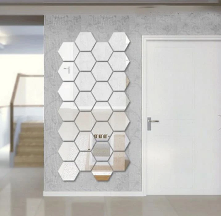 3D DIY Mirror Wall Sticker 7pcs Honeycomb Crystal Mirror Stickers Reflective Decal for Wall Adhesive Wallpaper