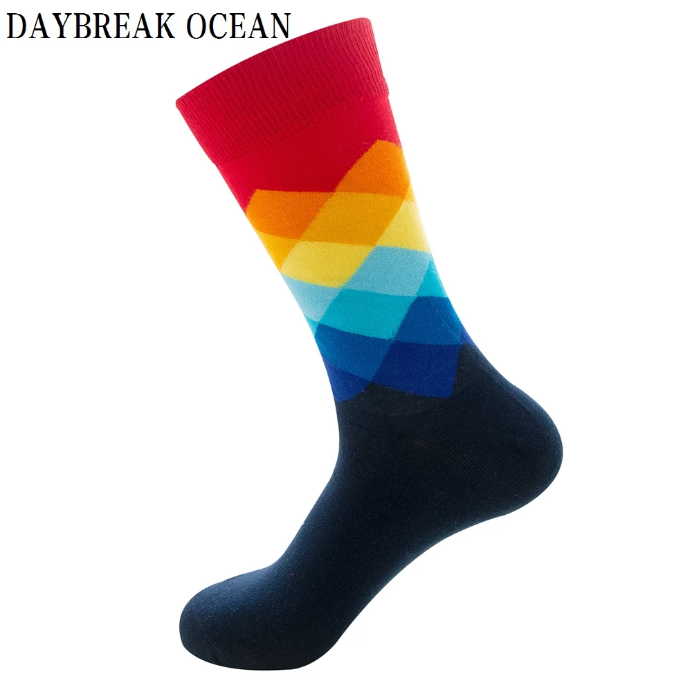 Цветные удобные носки из чесаного хлопка с градиентом размера плюс, мужские повседневные Модные весенне-осенние носки, забавные носки для счастливых мужчин