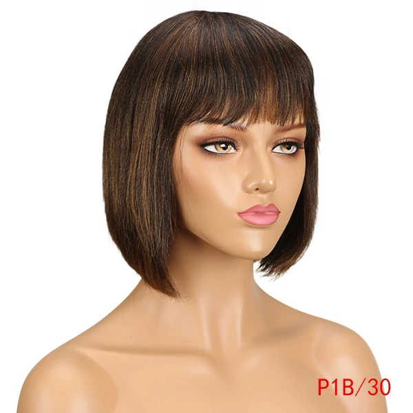 Rebecca Mix Color Short Cut Straight Hair Wig Peruvian Remy Human