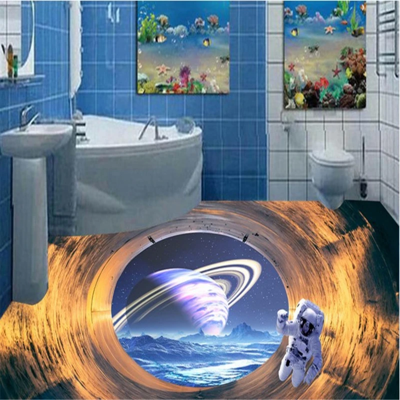 

beibehang Modern painting bathroom custom space - time tunnel 3D planet 3D wear - resistant floor three - dimensional painting