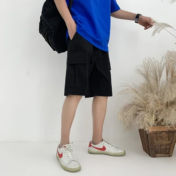 

2019 Spring And Summer New Thin Section Five Points Tooling Casual Korean Version Of Loose Solid Color Large Pocket Shorts