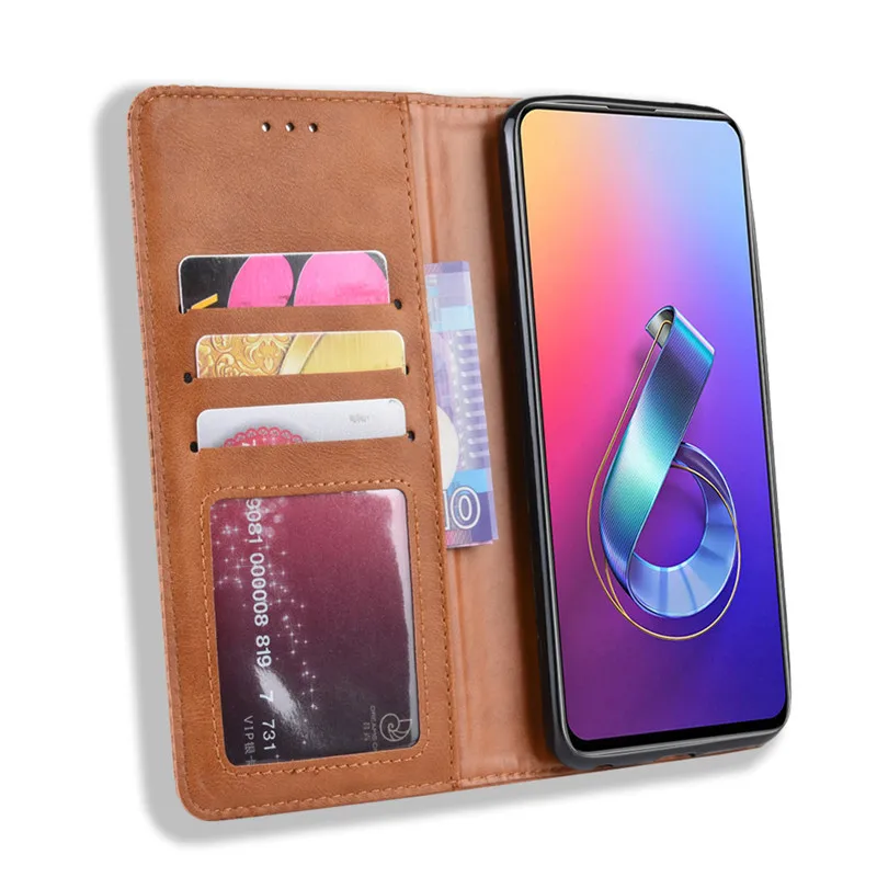 Retro Magnetic Leather Flip Cover for Asus Zenfone 6 ZS630KL Case Wallet Card Stand Soft Cover for Asus Zenfone 6 ZS630KL I01WD 2