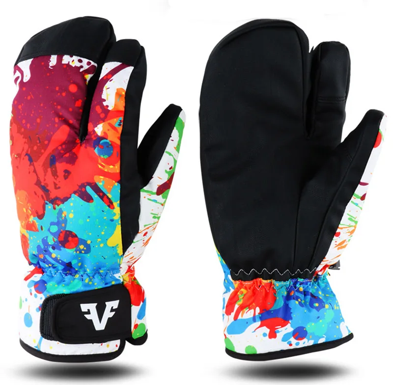 3 пальцев профессиональные перчатки для катания на сноуборде лыжах Водонепроницаемый-30 зимние Термальность варежки ветрозащитный Лыжный Спорт снегоход сенсорный экран веревка - Цвет: Red