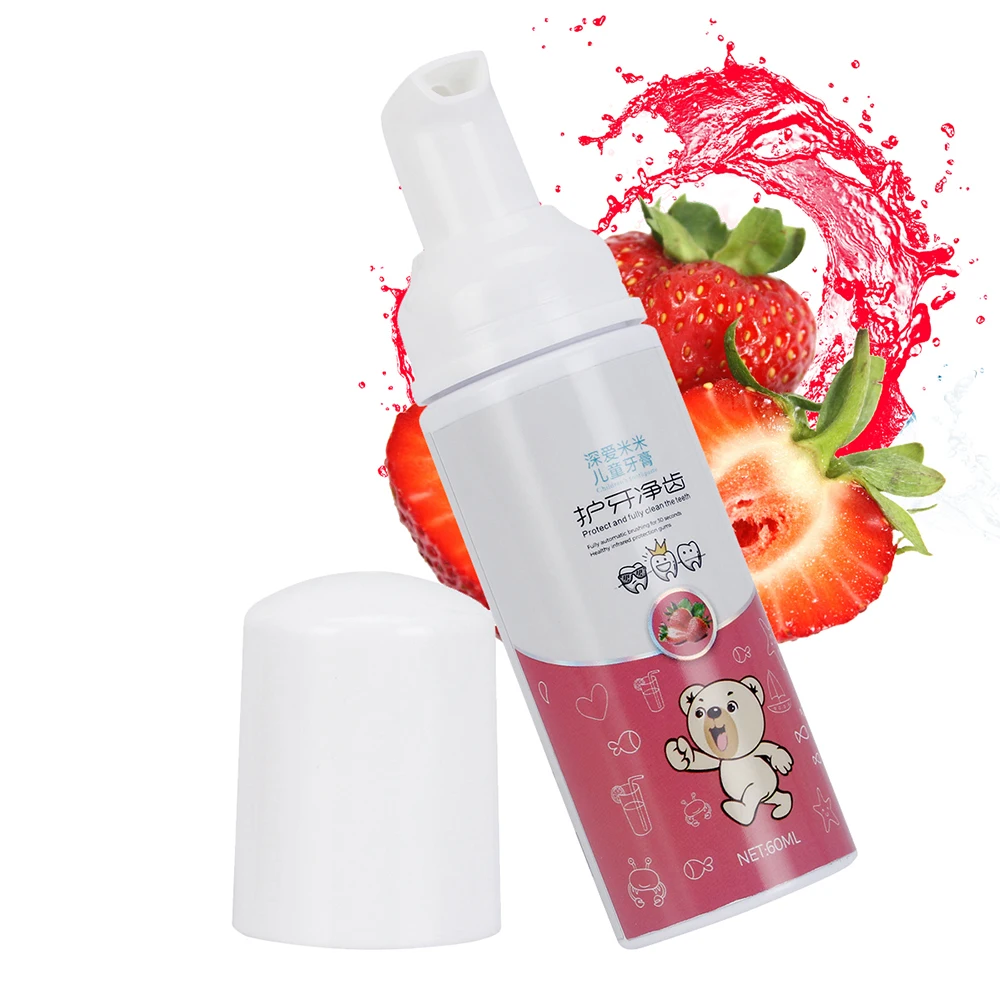 

60ml Foaming Liquid Toothpaste Children Tooth Whitening Foam Strawberry Favor for 360 Kids Toothbrush Natural Mouth Wash Water