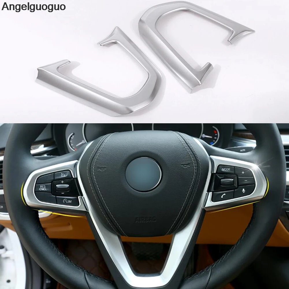 Angelguoguo Car styling For BMW 5 Series G30 G38 2018  ABS Chrome Interior Steering Wheel Button Frame Trim