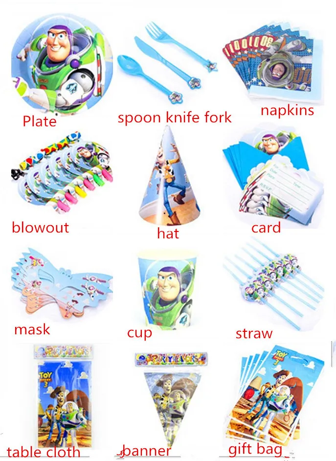 

New children's birthday party decoration favors toy story straw/gift bags/table cloth/eye mask/napkin toy story party supplies