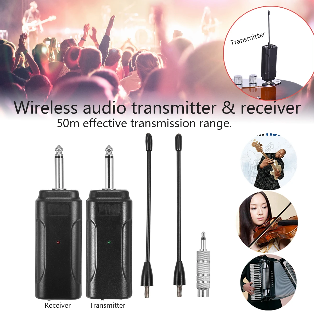 

Multi-channel Wireless Audio Transmitter Amplifier Receiver System for Guitar Black Lightweight E4V5 Instruments Anti-jamming