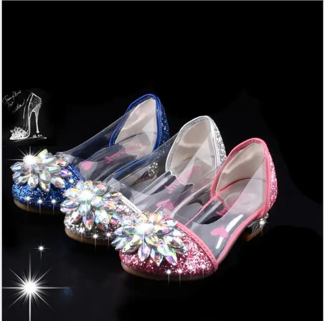 Модная обувь Золушки со стразами и яркими стразами; тонкие туфли принцессы для девочек; обувь на высоком каблуке для выступлений