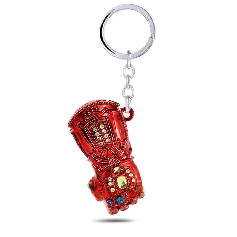 Avengers 4 Endgame Iron Man Infinity Glove Gauntlet Keychain Crystal Insert Metal Ironman Fist Pendant Key Chain Movies Jewelry - Цвет: hong