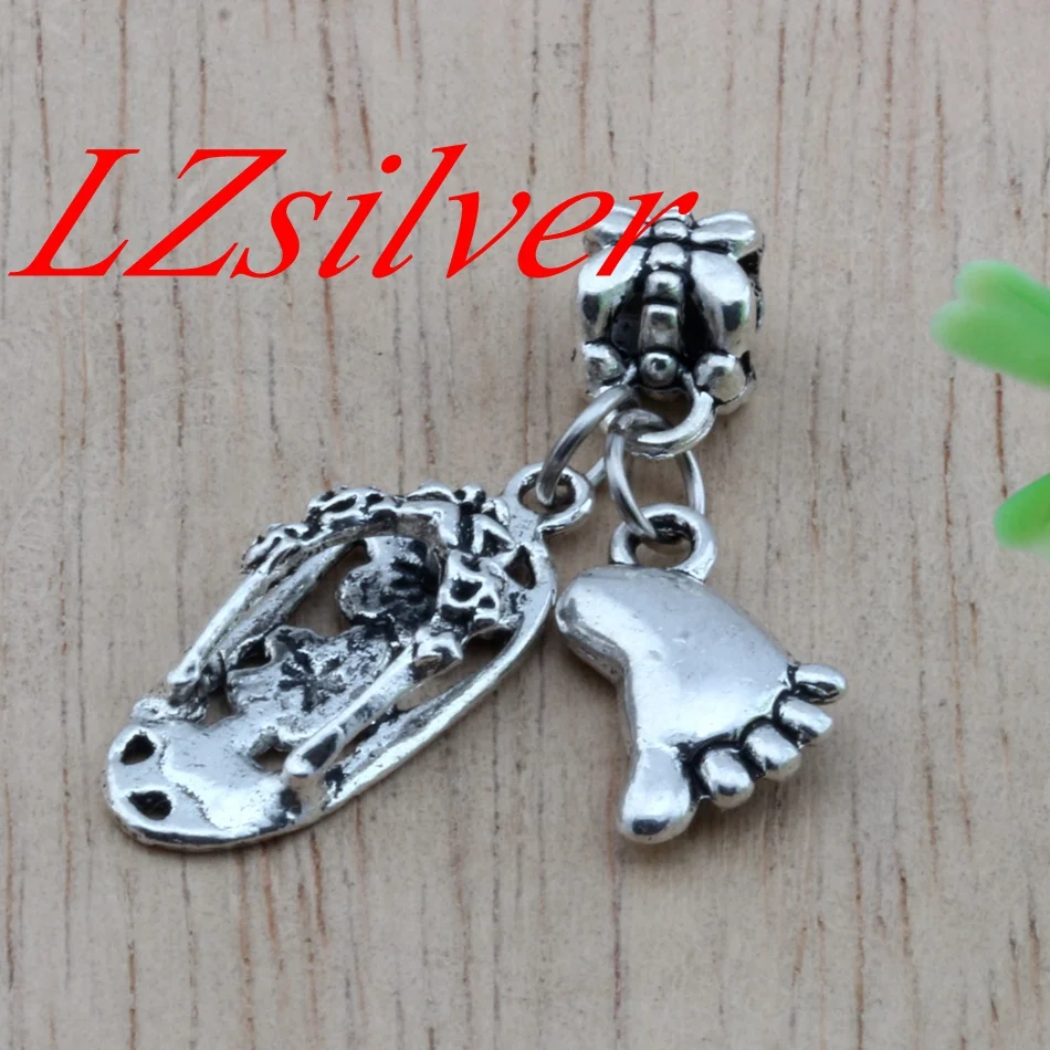 

Hot ! 10pcs Antiqued Silver Zinc Alloy Charm Pendants Flip flop & feet DIY Jewelry B-43
