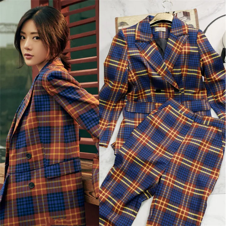 Fall Winter 2019 Stars In The Same Fashion Plaid Suit Jacket Plaid Two-piece Suit 13 Lines of Women Clothing Jackets and Coats Fall Winter 2019 Stars In The Same Fashion Plaid Suit Jacket Plaid Two-piece Suit 13 Lines of Women Clothing Jackets and Coats