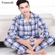 Классические клетчатые пижамы мужские весенние и осенние тканые хлопковые пижамы с длинными рукавами мужские кардиганы пижамы