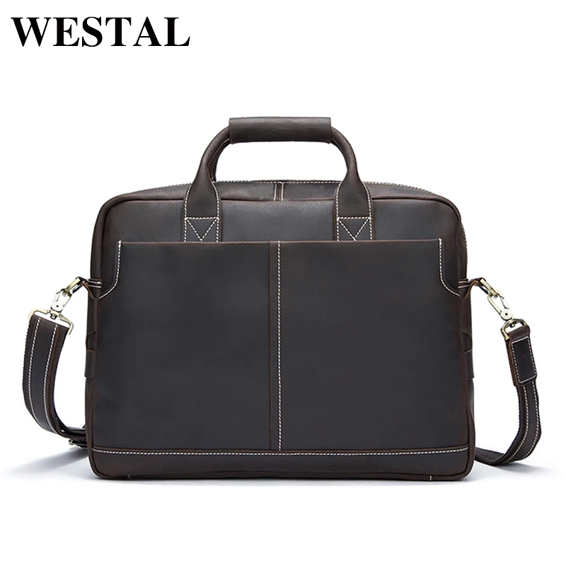 

WESTAL Genuine Leather Men Bag Men's Fashion Messenger Handbags Laptop Briefcase Portfolio Totes Men Leather Laptop Bag 8919