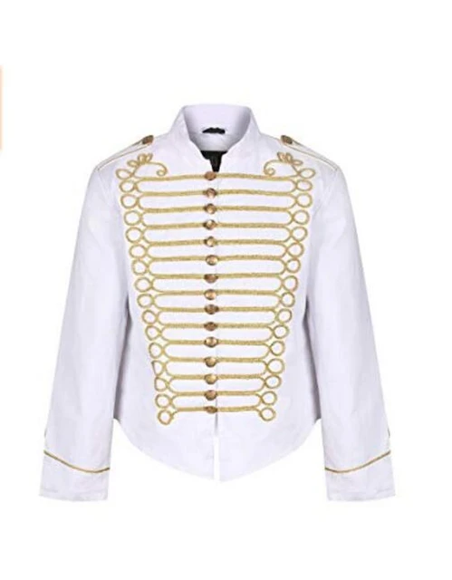 Men's Satin Military Drummer Prince Jacket Coats Costume Long Sleeve Uniform