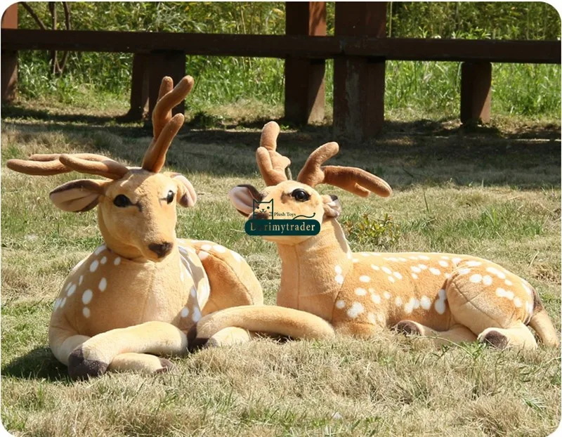 Dorimytrader 110cm Giant Soft Emulational Forest Animal Sika Deer Plush Toy Stuffed Lying Animal Deers Baby Present Decoration DY60626 (7)